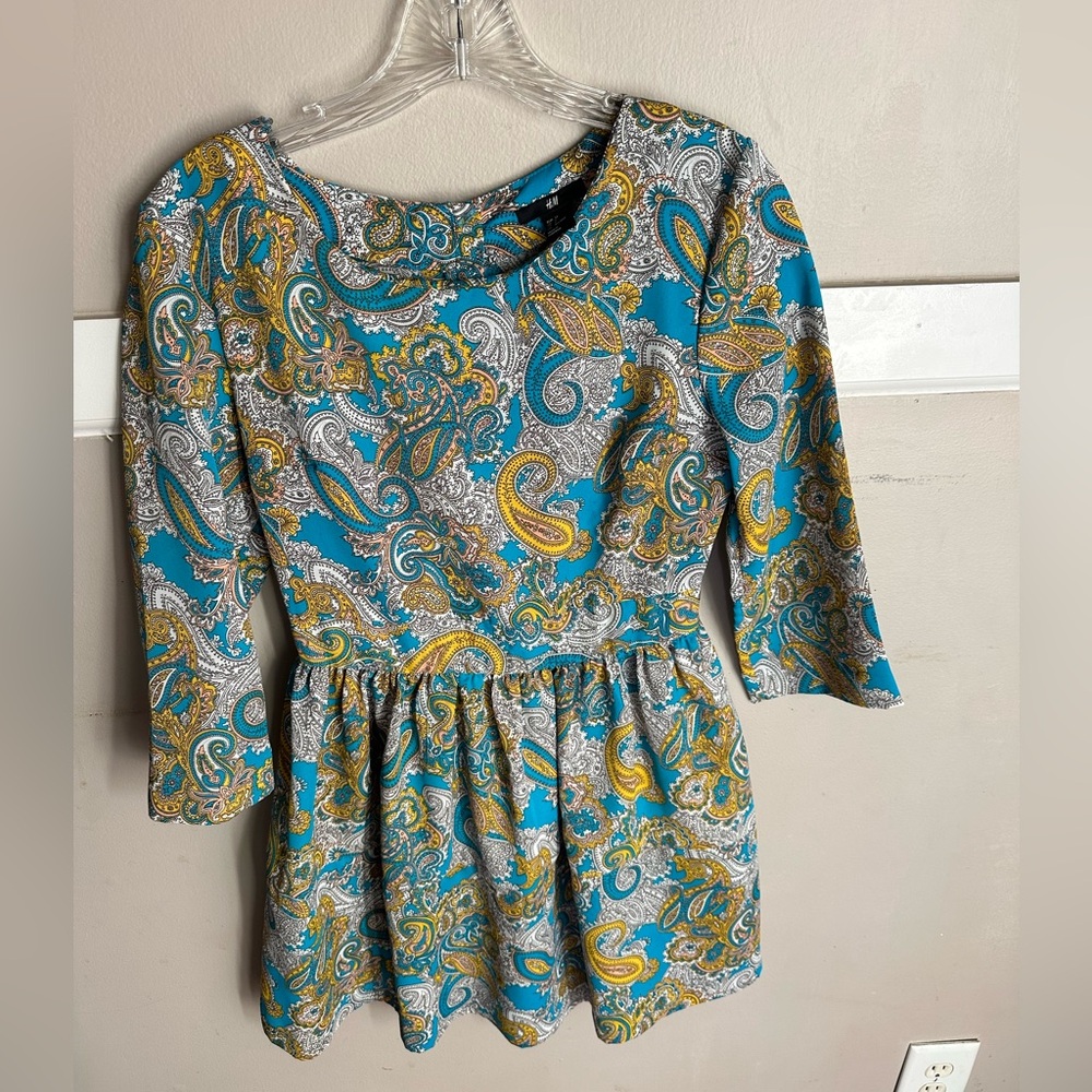 H&M Teal and Yellow Paisley Dress Size 8